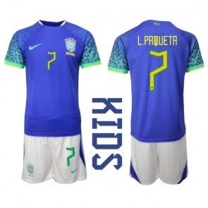 Brazílie Lucas Paqueta #7 Dětské Venkovní dres komplet MS 2022 Krátký Rukáv (+ trenýrky)